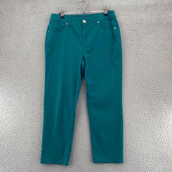 Chicos Jeans Womens 0.5 US 6 Green Sateen Slim Crops Stretch Pockets Everyday - Picture 1 of 11